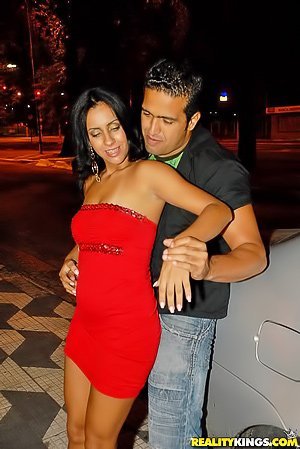 Red dress and black panties Latina enjoying a hardcore after party